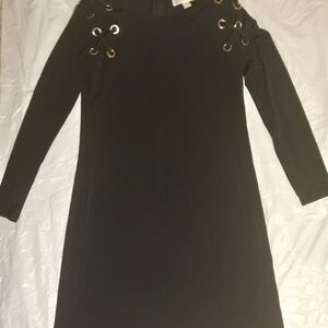Michael Kors Black Long Sleeve Dress with Lace-Up Detail